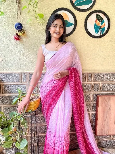 1 Min Pink Georgette Sequenced Stitched Readymade Saree