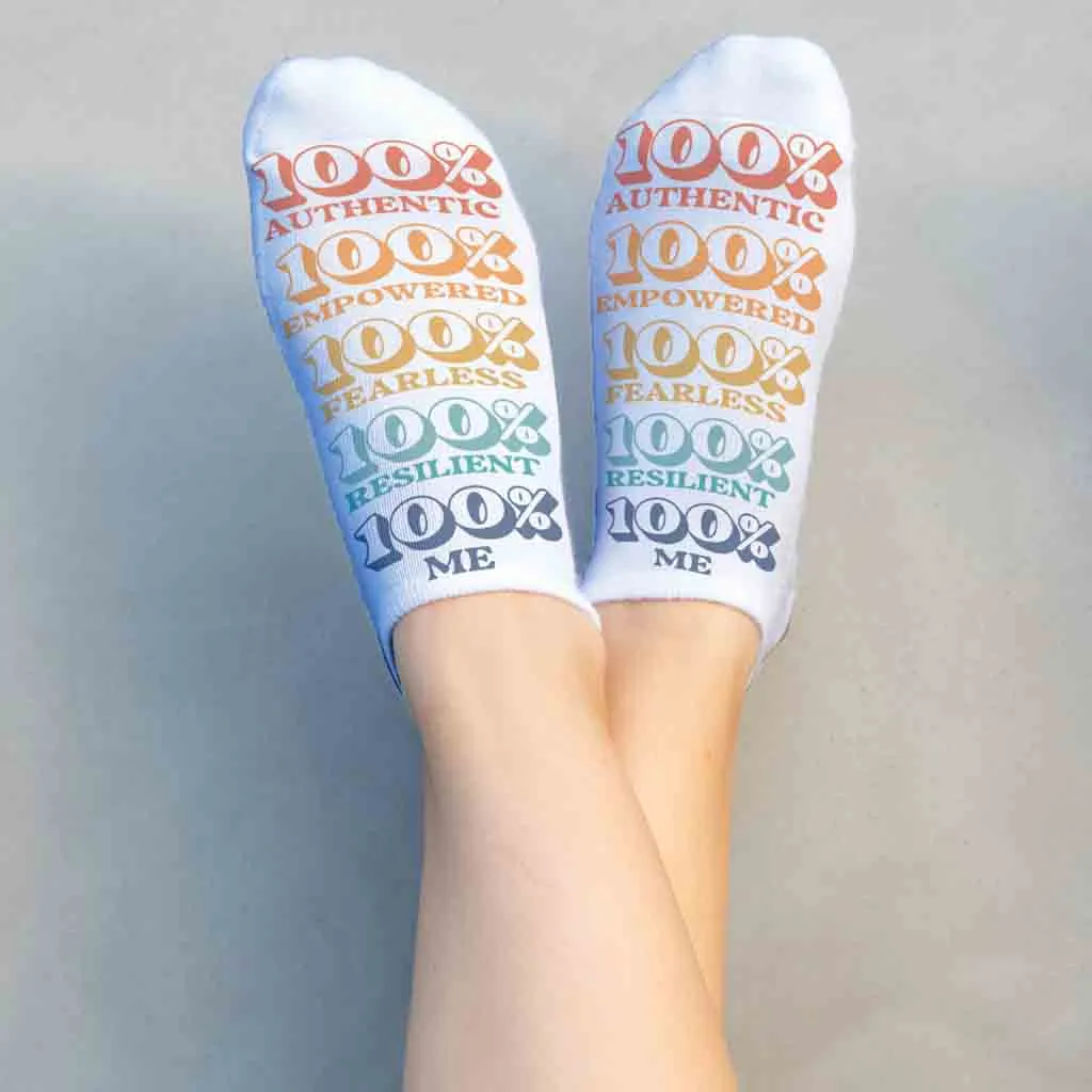 100% Me - Self Positivity Message Printed on Socks