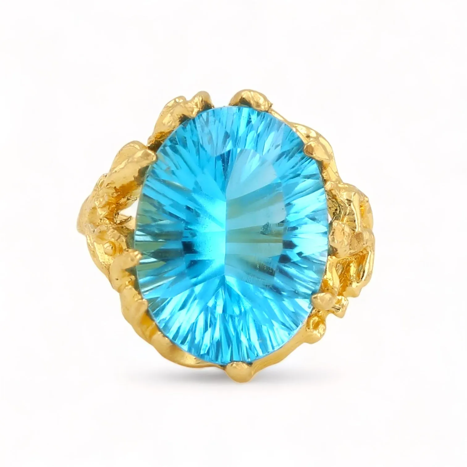 10K yellow gold zarza blue topaz solid ring-R1400