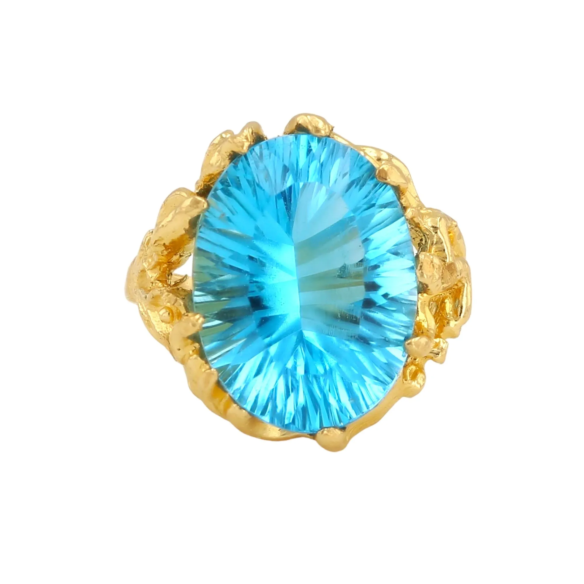 10K yellow gold zarza blue topaz solid ring-R1400