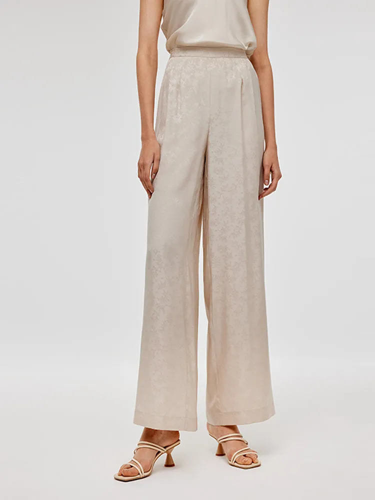 16 Momme Mulberry Silk Jacquard Women Wide Leg Pants