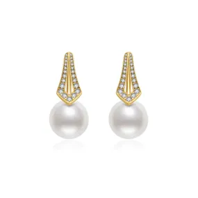 18k Solid Gold South Sea White Pearl Earrings KE00098