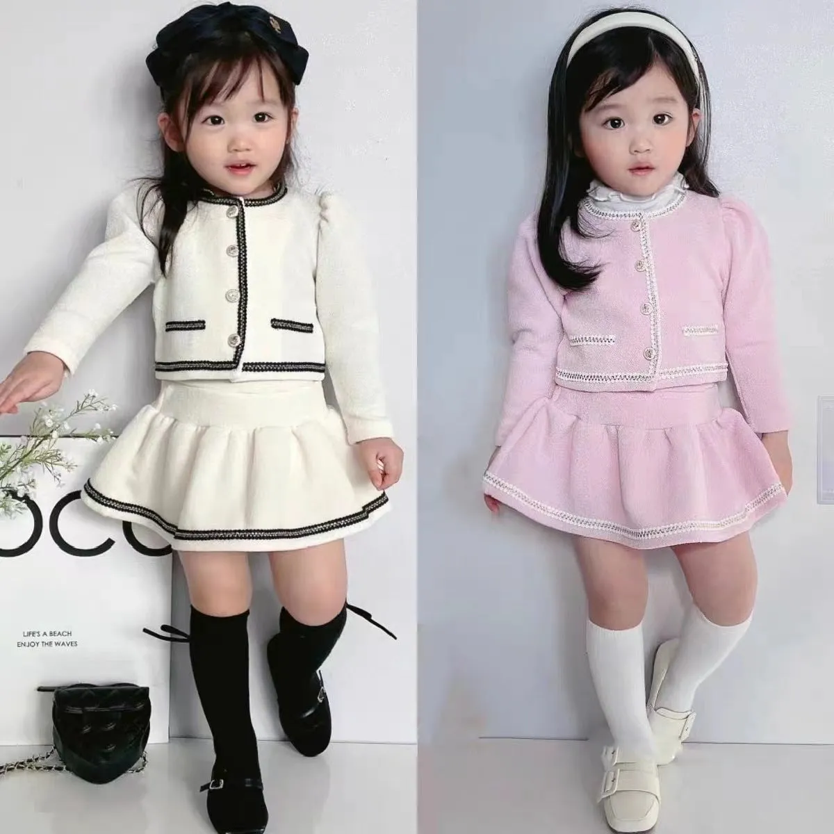 2 Pieces Set Baby Kid Girls Solid Color Jackets Outwears And Skirts Wholesale 23082862