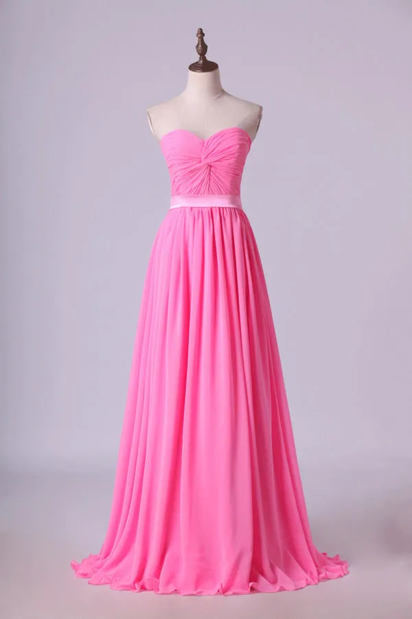 2024 Prom Dresses A Line Floor Length Sweetheart Chiffon Belt Discount PGSKMST9