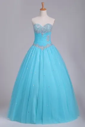 2024 Quinceanera Dresses Sweetheart Tulle With Beads And Ruffles PLZ8YXPL