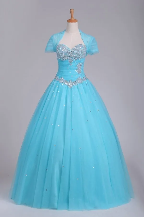 2024 Quinceanera Dresses Sweetheart Tulle With Beads And Ruffles PLZ8YXPL