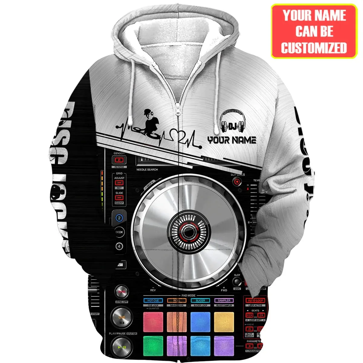 3D All Over DJ Player Hoodie, Women DJ Zip Hoodie, Men Disc Jockey Sweatshirt, DJ Clothing For EDM Party