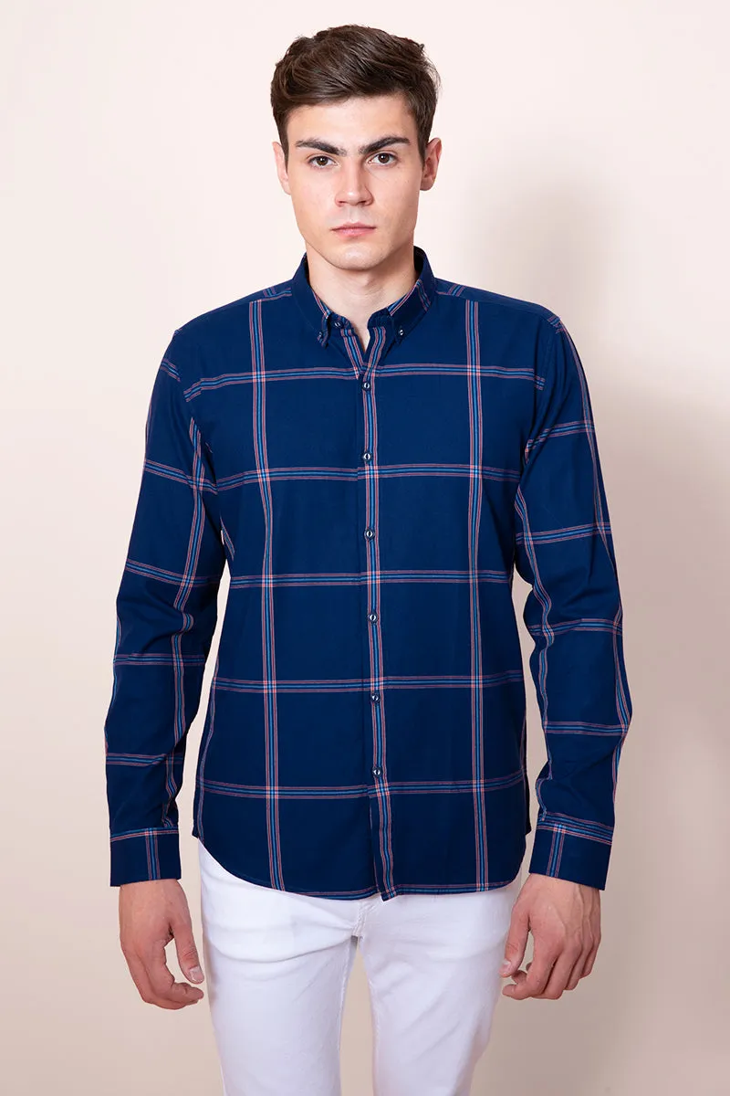 80's Block Navy Check Shirt