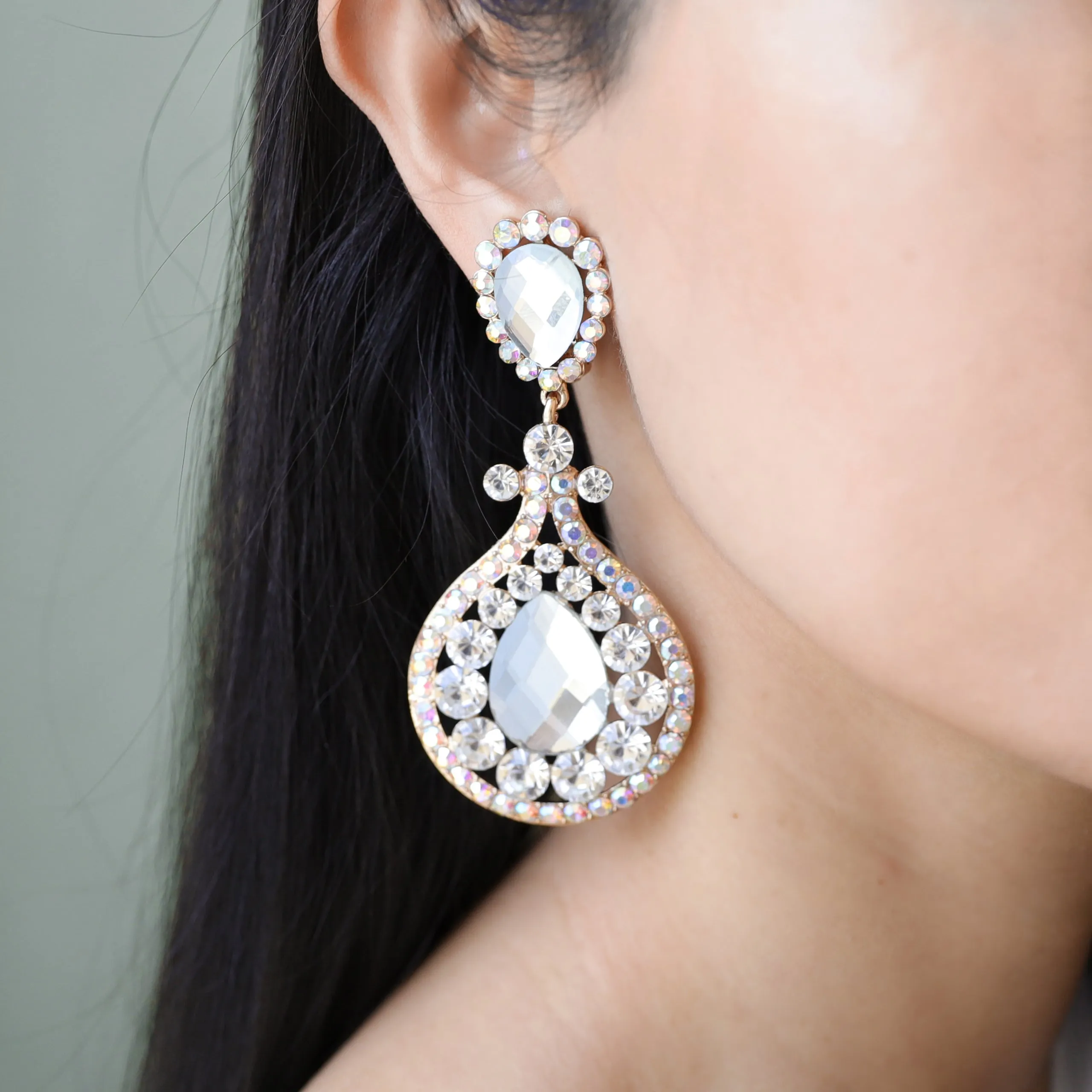 Addison Teardrop Rhinestone Clip-on Earrings