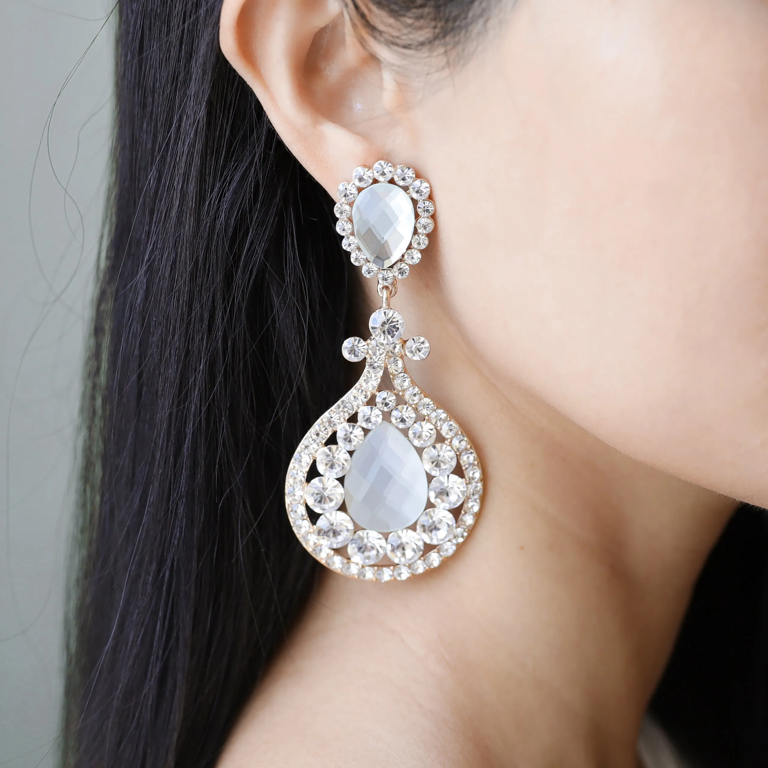 Addison Teardrop Rhinestone Clip-on Earrings