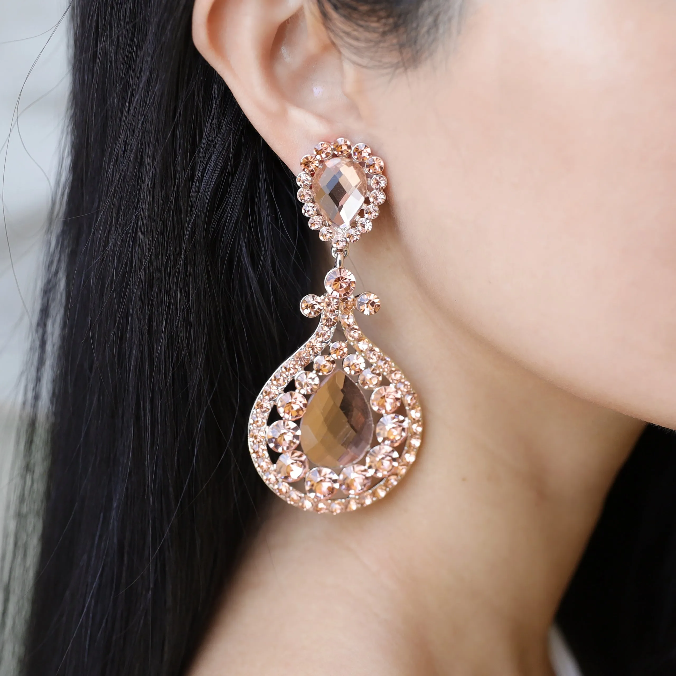 Addison Teardrop Rhinestone Clip-on Earrings