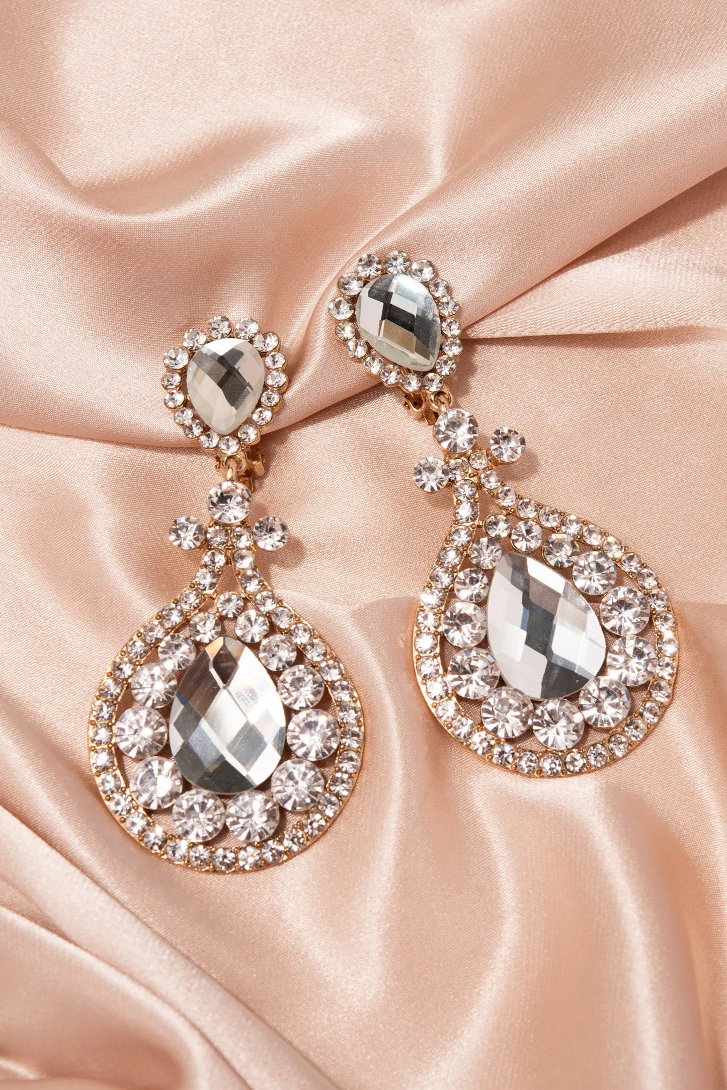 Addison Teardrop Rhinestone Clip-on Earrings