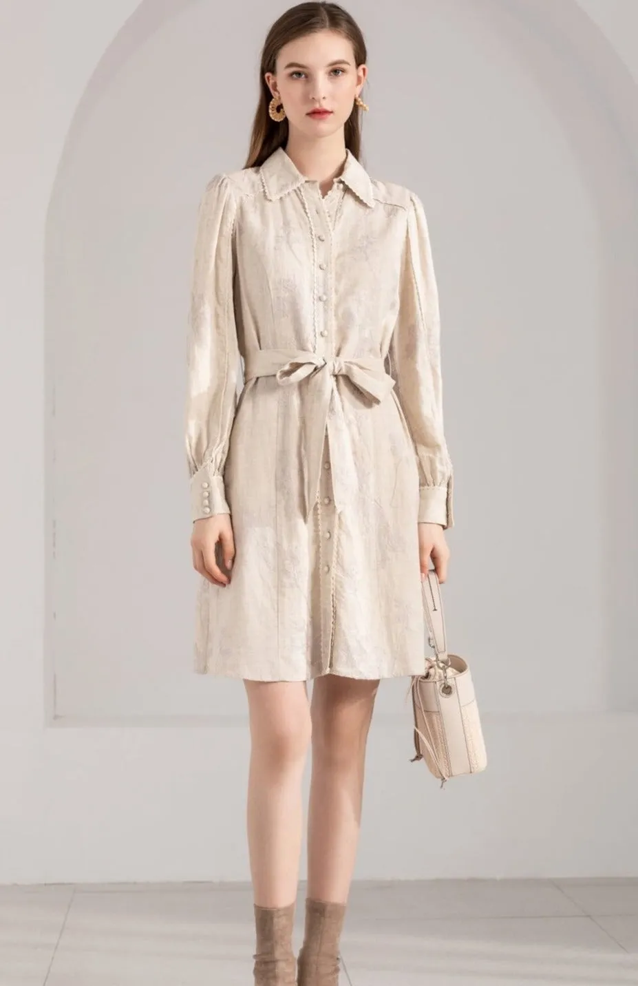 Alice Embroidered Mini Dress - Cream Linen - GDS