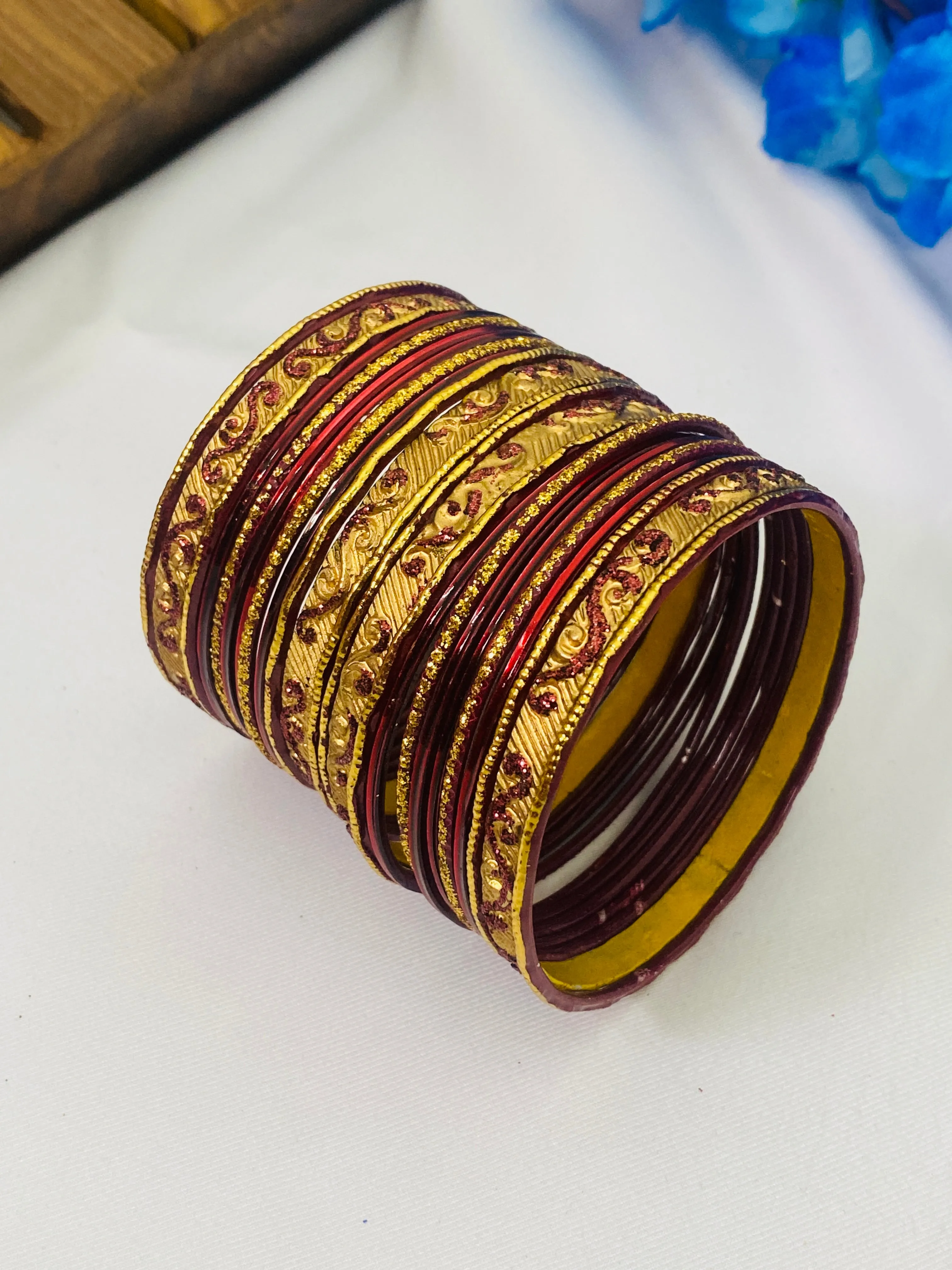 Alluring Maroon Color Traditional Festive Wear Metal Bangles For Women