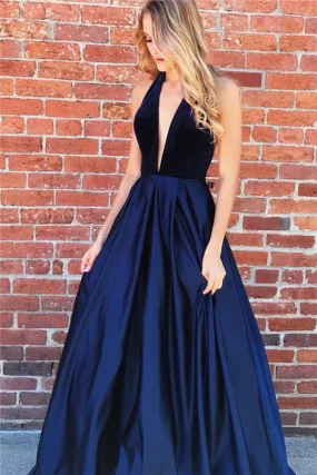 Amazing Long A-line Halter Ruched Open Back Prom Dress