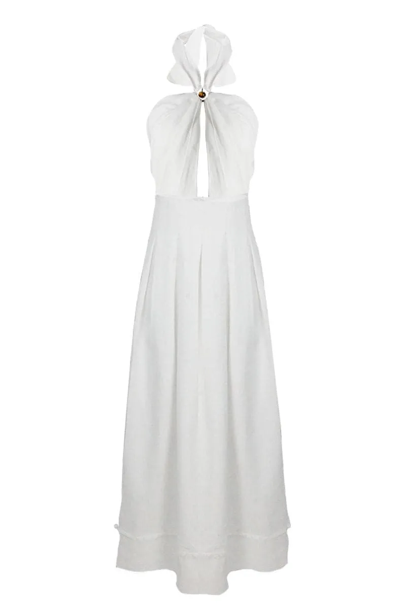 AMBAR HALTERNECK PLEATED MAXI DRESS