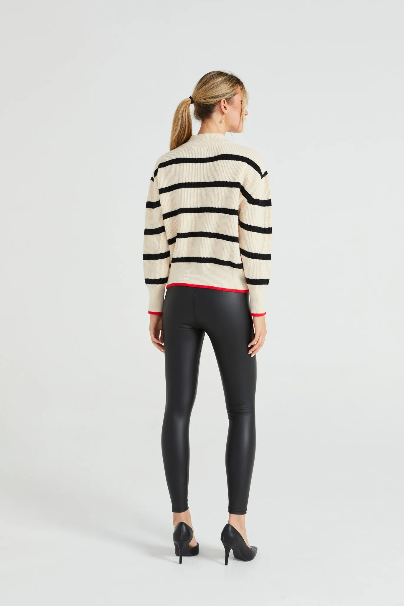 Angeleye Striped Jumper With Red Hem Line Detail