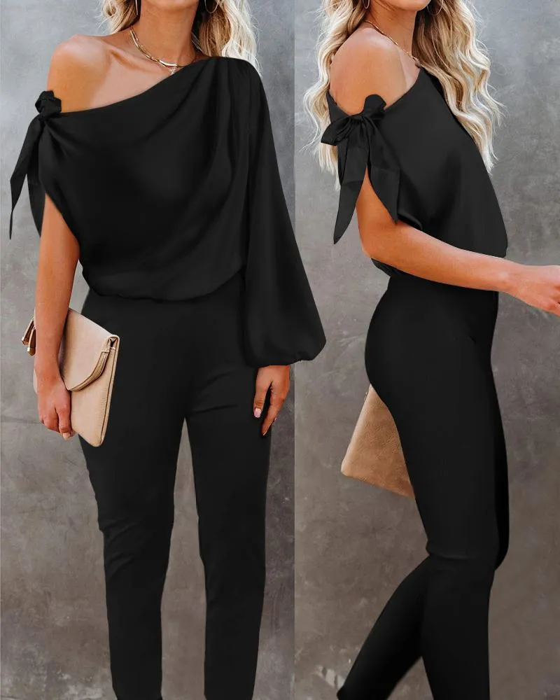 Asymmetrical Neck Tied Detail Jumpsuit