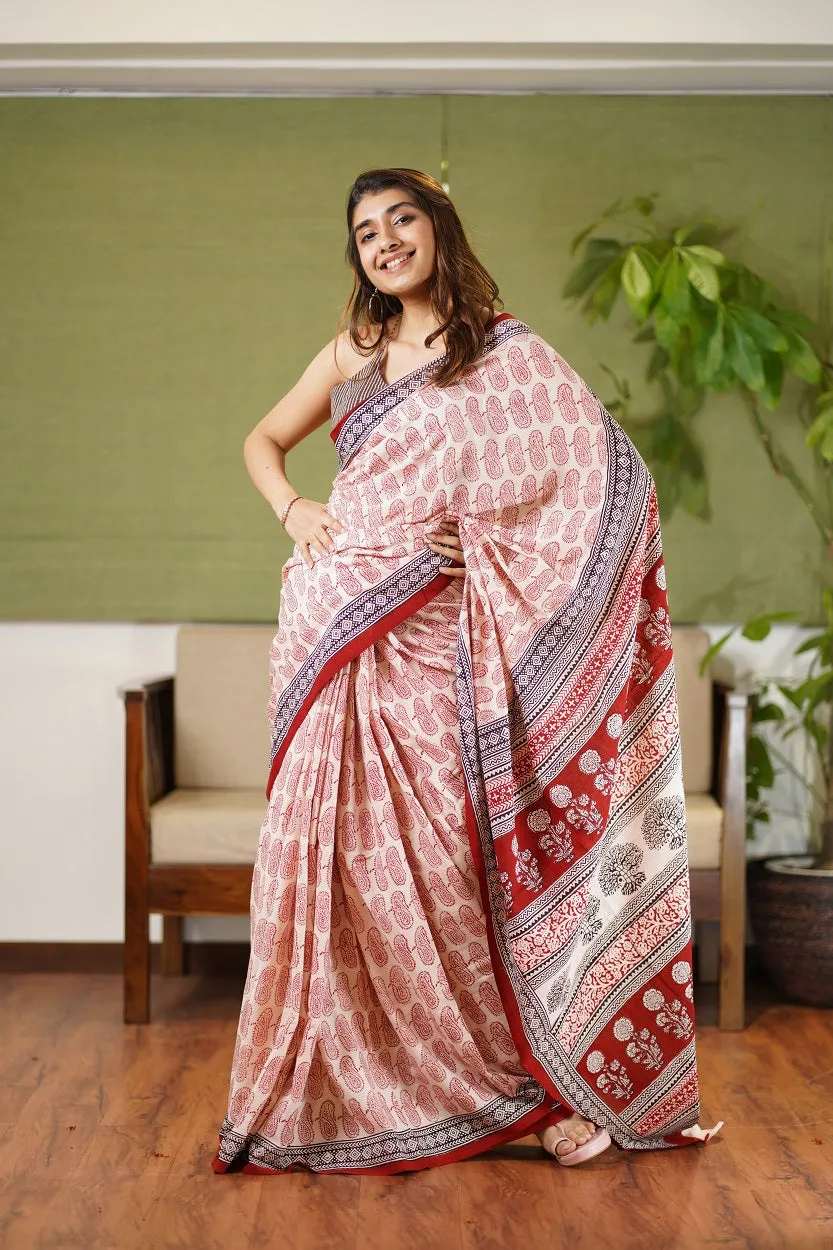 Bagh Hand Block Printed Cotton Saree