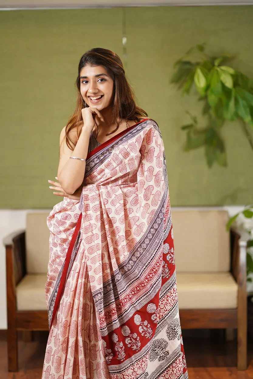 Bagh Hand Block Printed Cotton Saree