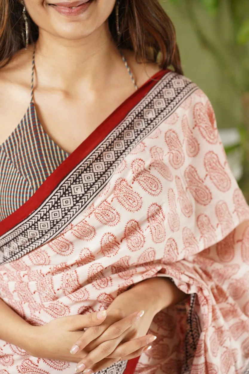 Bagh Hand Block Printed Cotton Saree