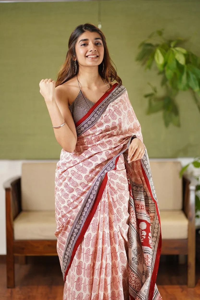 Bagh Hand Block Printed Cotton Saree