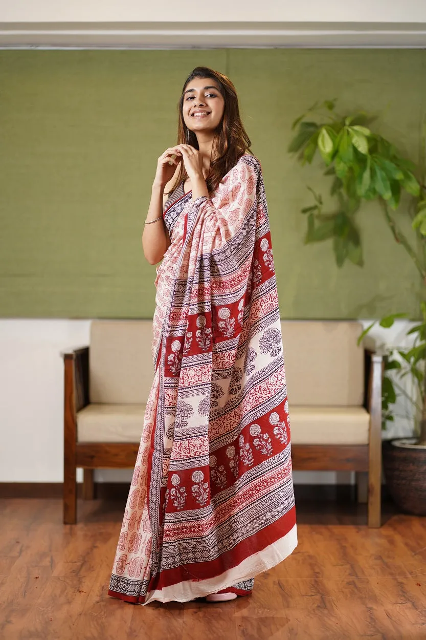 Bagh Hand Block Printed Cotton Saree