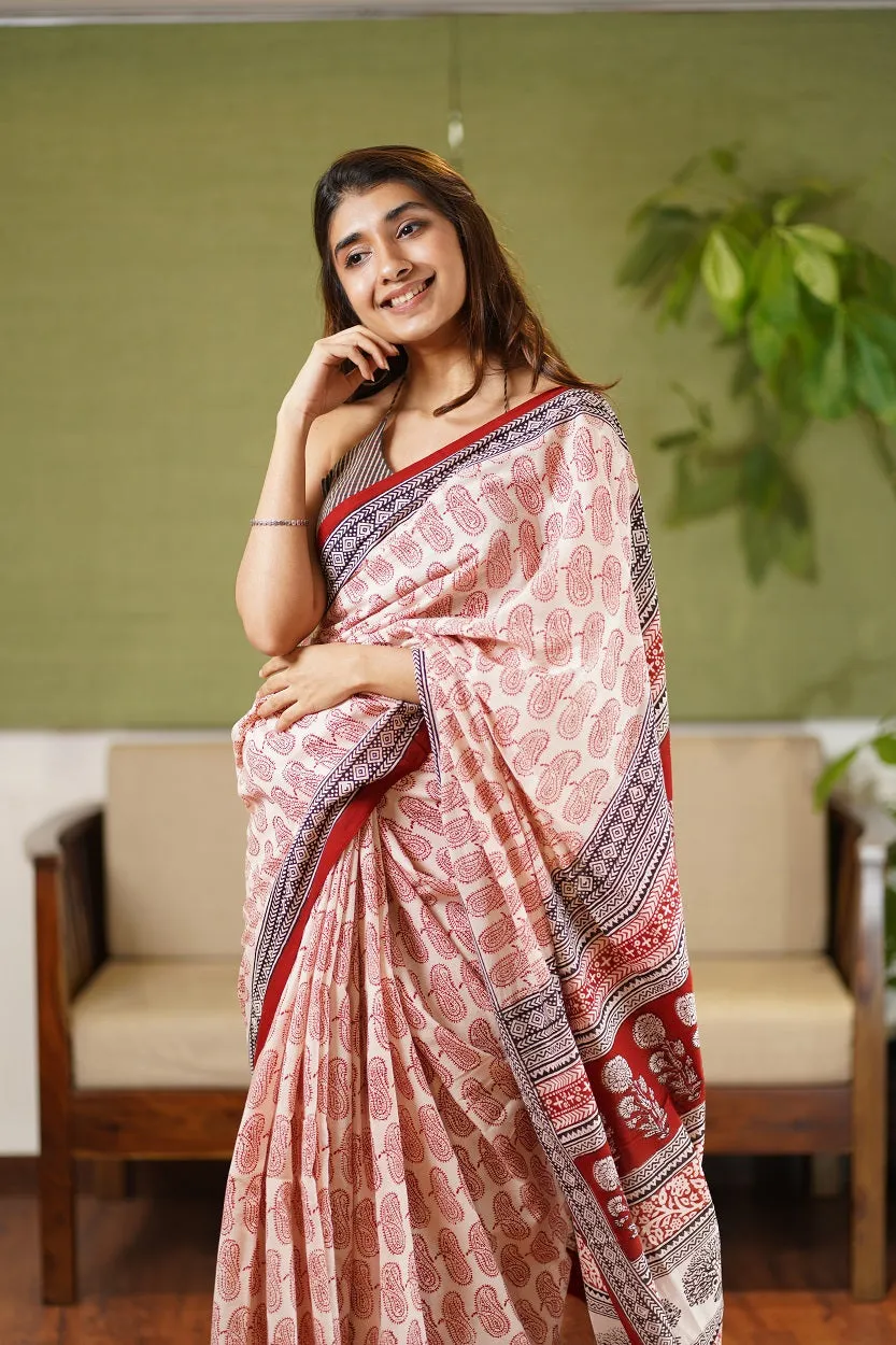 Bagh Hand Block Printed Cotton Saree