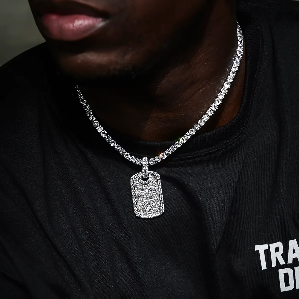 Baguette Dog Tag Pendant in White Gold