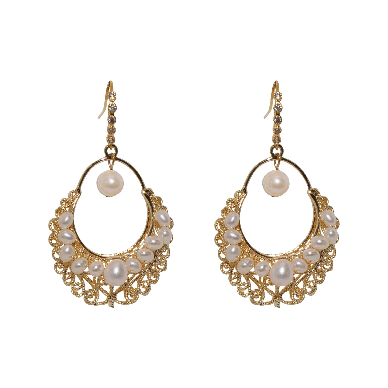 Basket Cascade Pearl Earrings