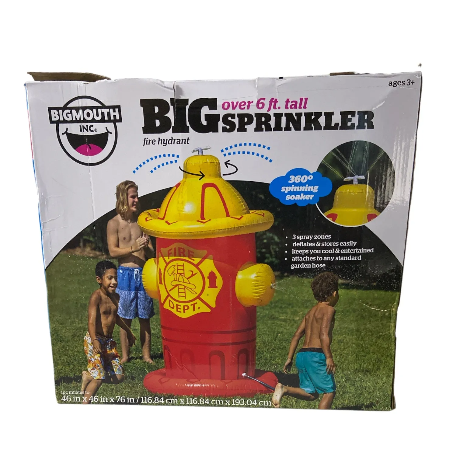 BigMouth Giant Inflatable Fire Hydrant Splash Zone Sprinkler, 76", Red, Yellow