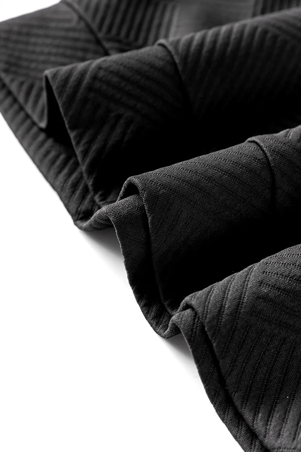 Black Asymmetric Buttons Detail High Neck Textured Sweatshirt