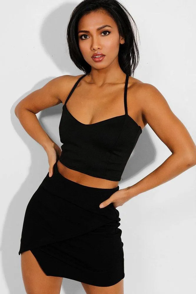 Black Faux Wrap Mini Skirt