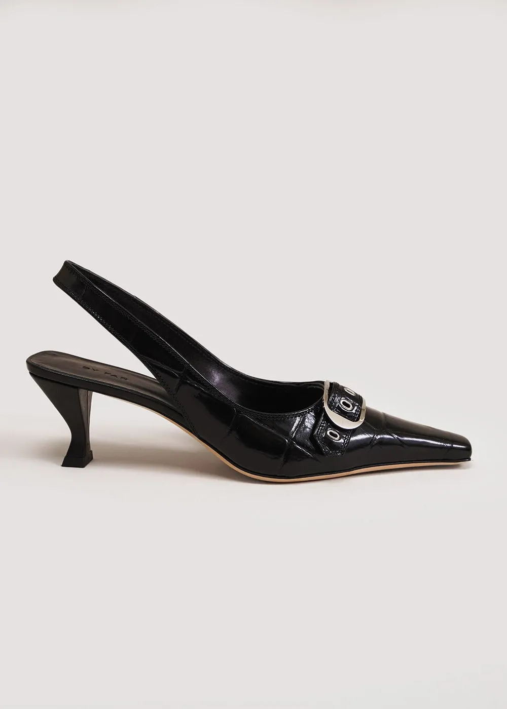 Black Maxi Croco Evita Slingbacks