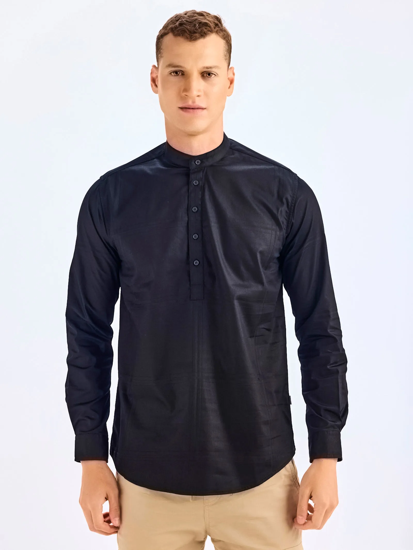 Black Stretch Solid Kurta