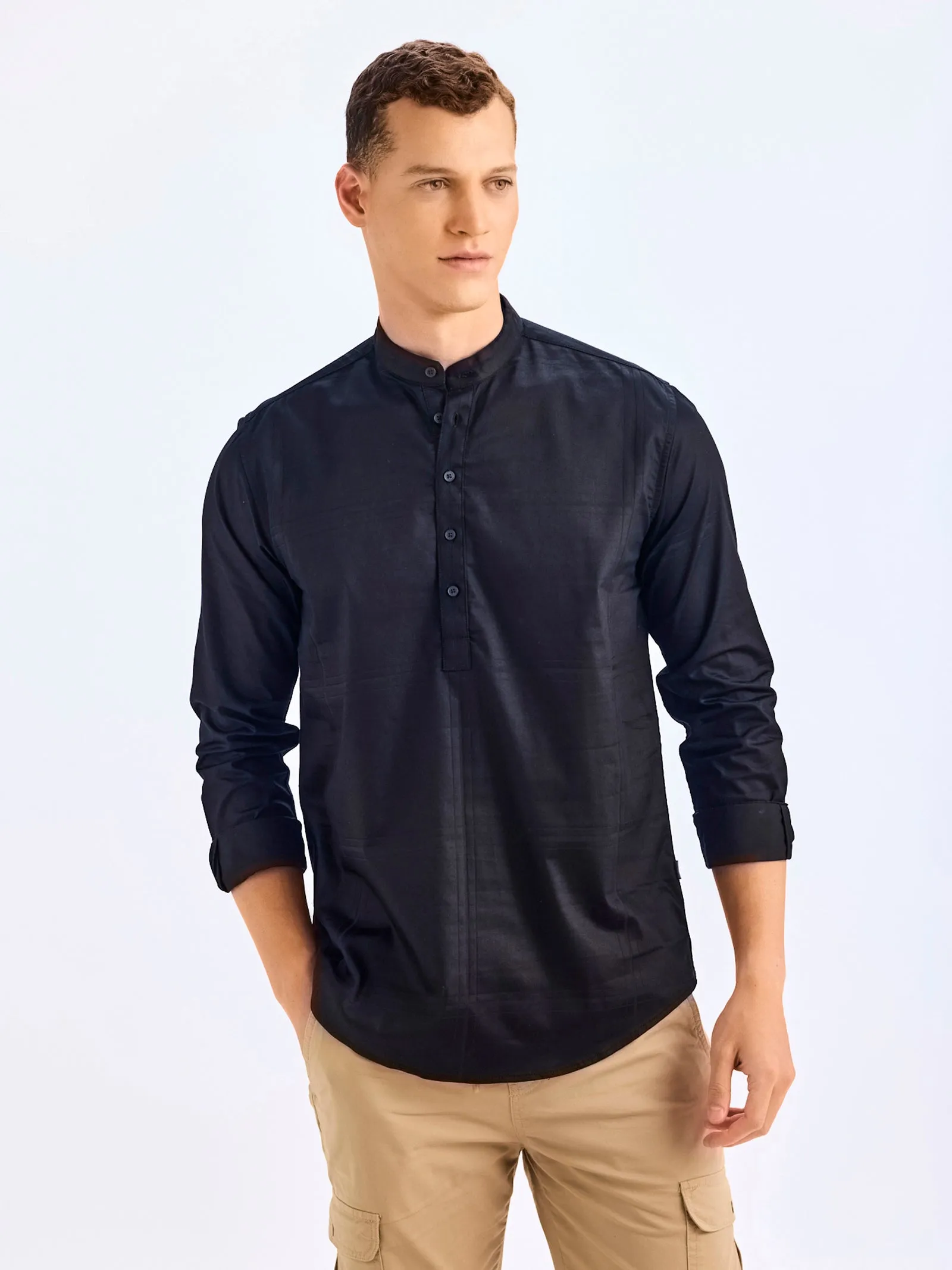 Black Stretch Solid Kurta