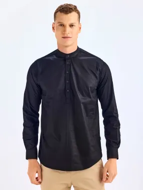 Black Stretch Solid Kurta