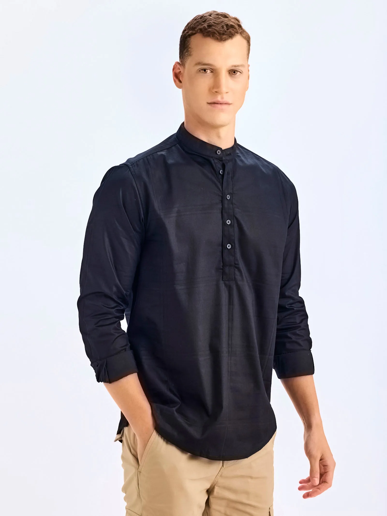 Black Stretch Solid Kurta