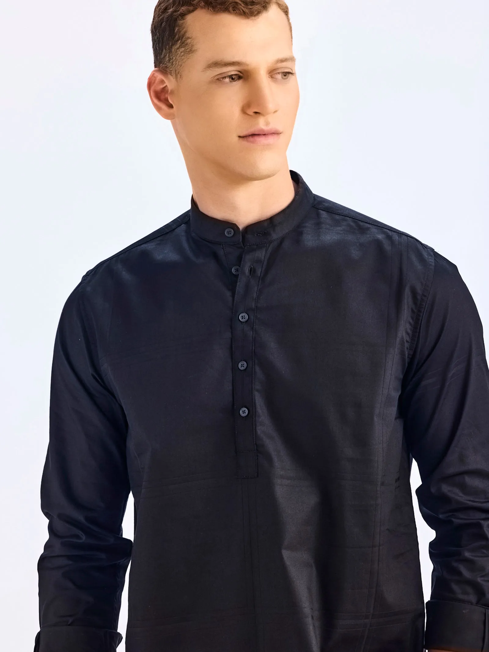 Black Stretch Solid Kurta