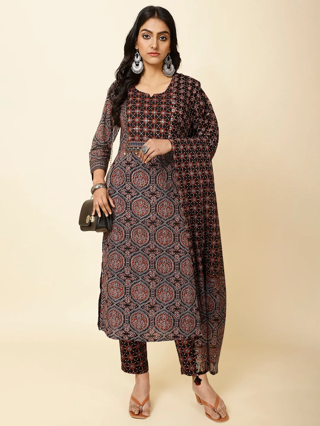 Block Print Cotton Suit Set With Dupatta