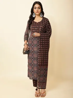 Block Print Cotton Suit Set With Dupatta