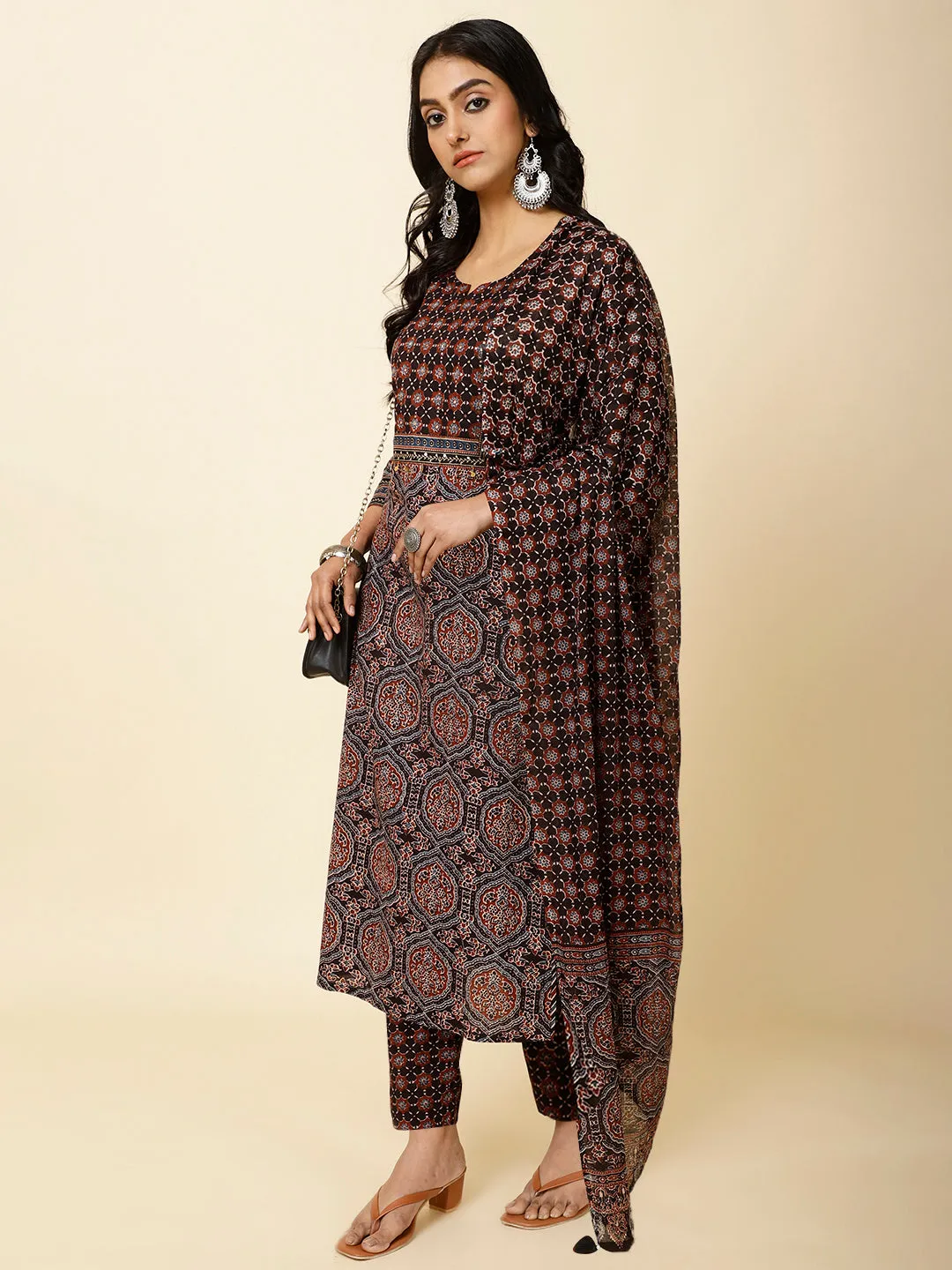 Block Print Cotton Suit Set With Dupatta