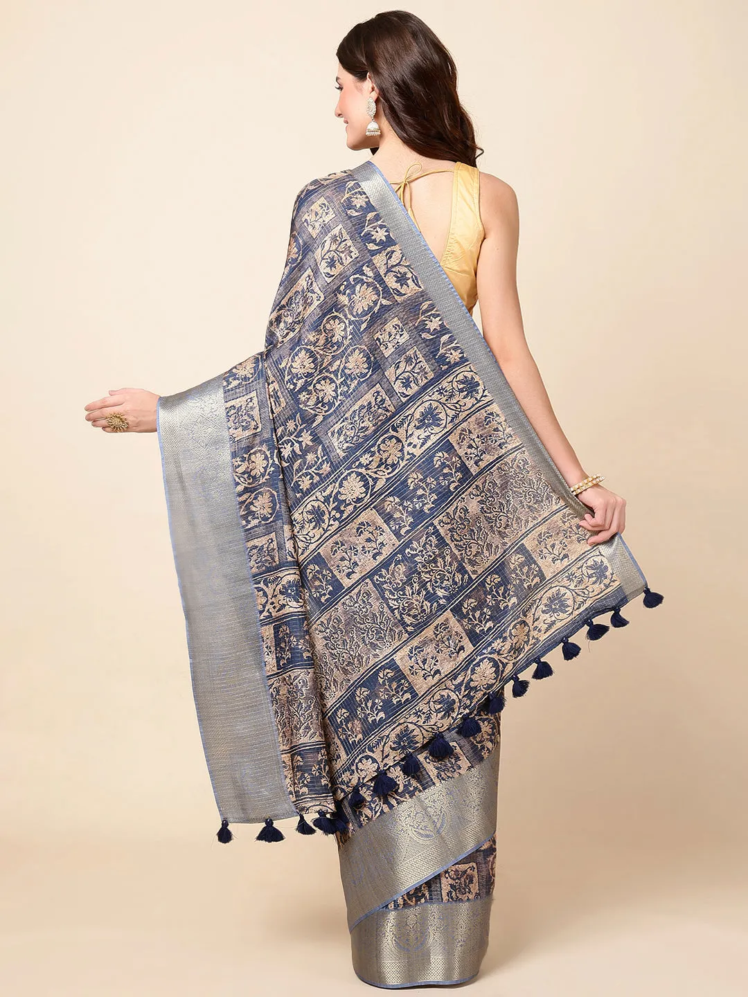 Block Printed Tussar Saree