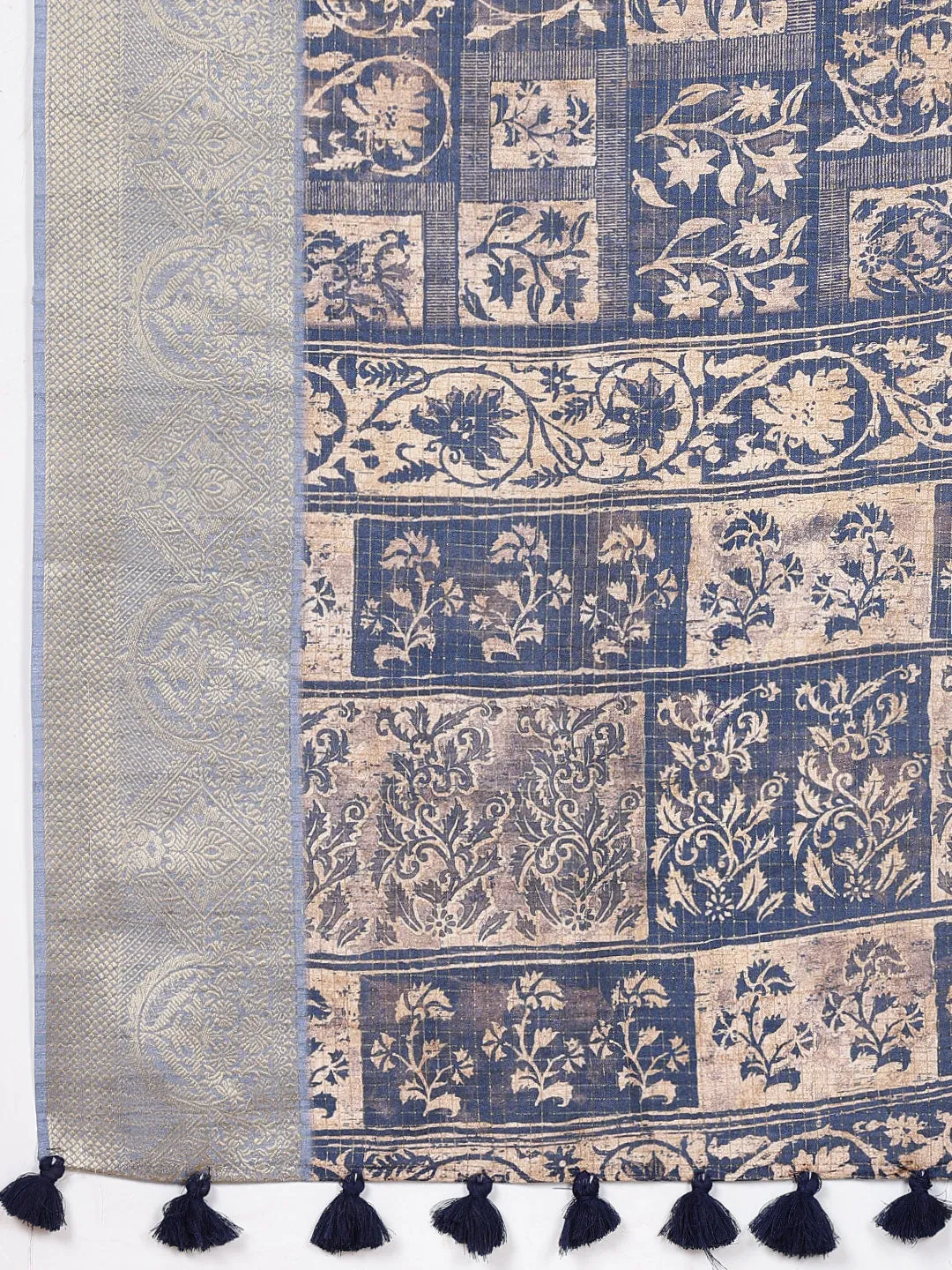 Block Printed Tussar Saree