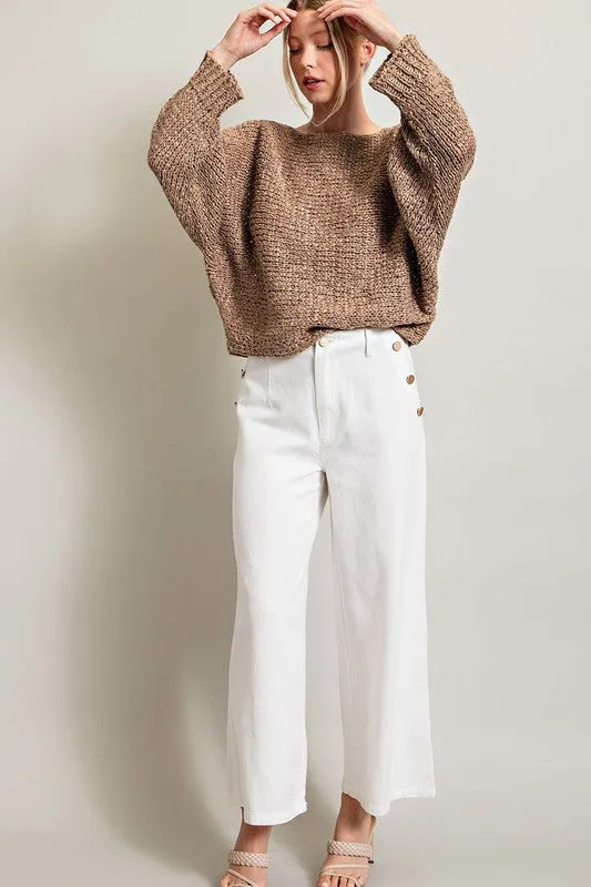 Boat Neck Loose Fit Knit Sweater