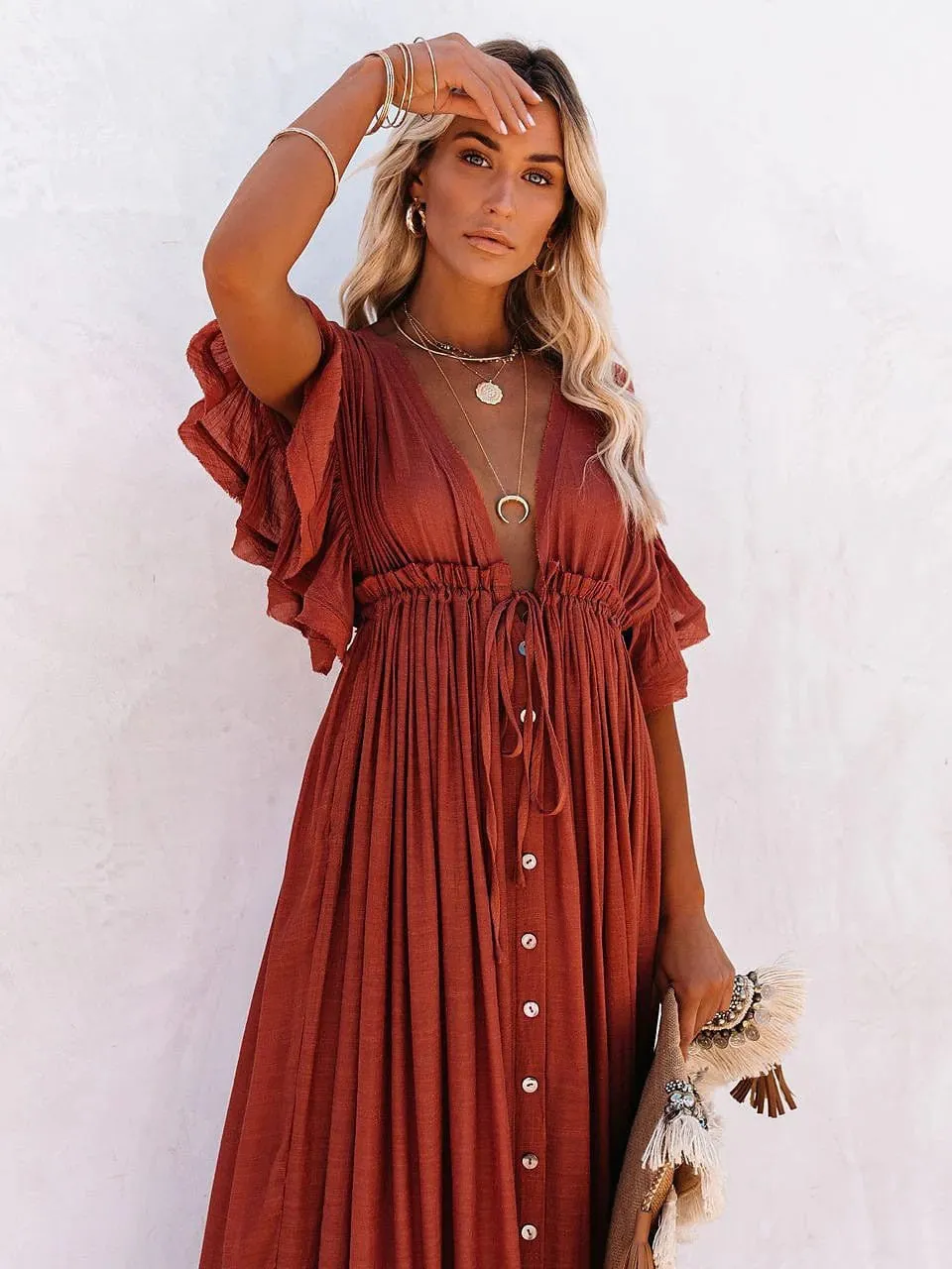 Boho Swing Maxi Dress With Backless Design for Women