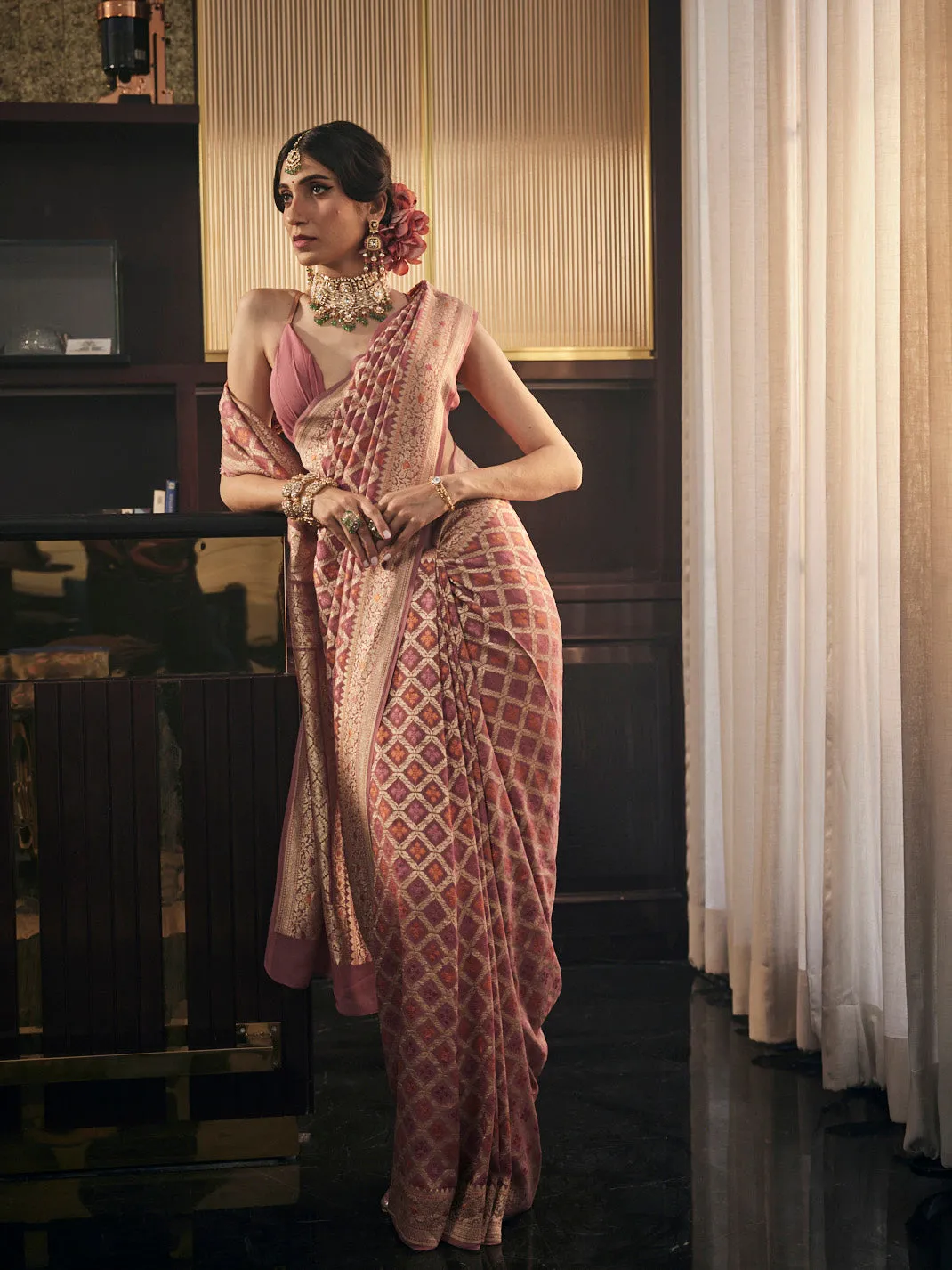 Brocade Zari Jaal Border Woven Saree