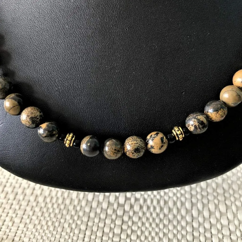 Brown and Black Jasper Stone Mens Necklace