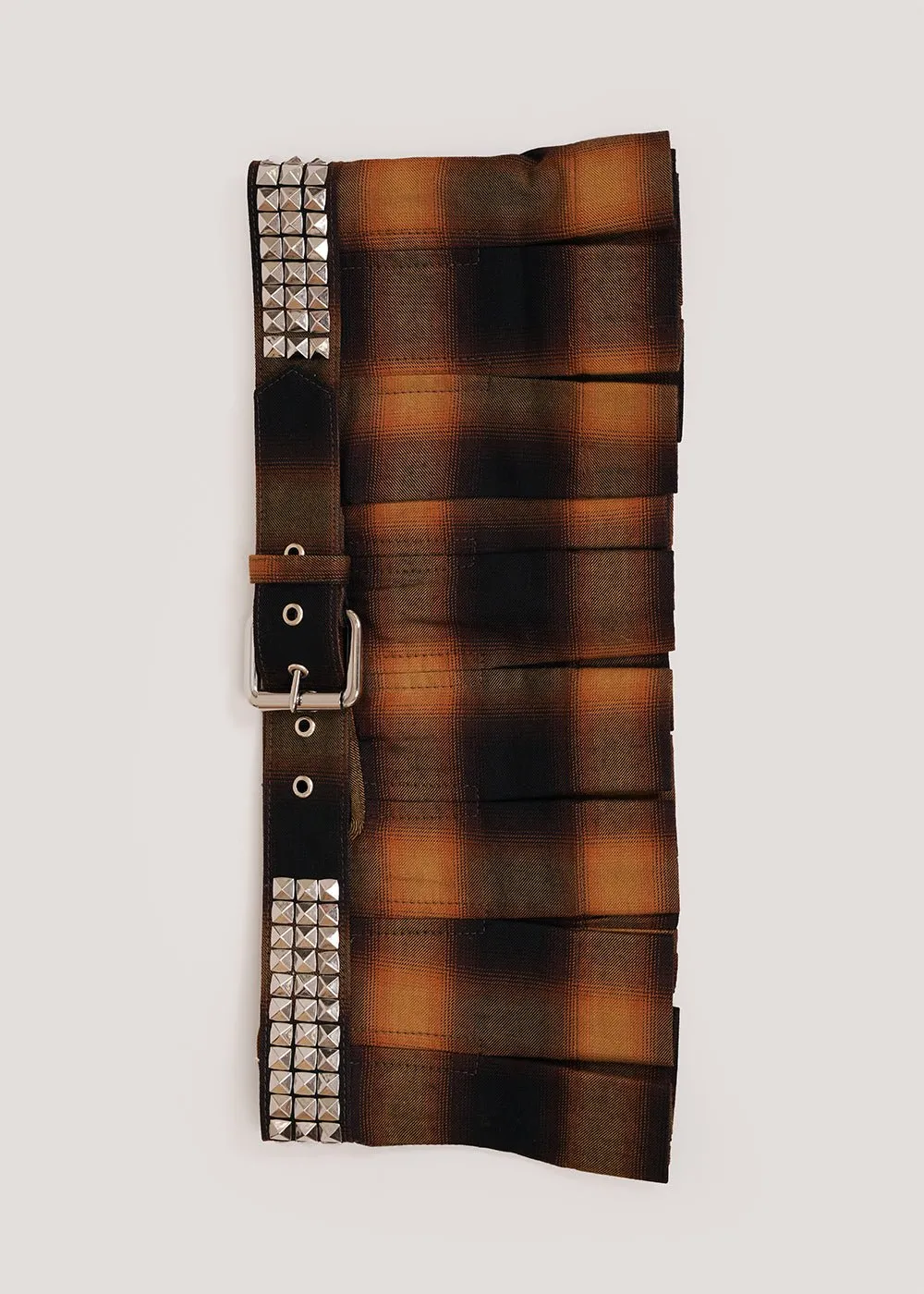 Brown Check Pleated Skirt Belt