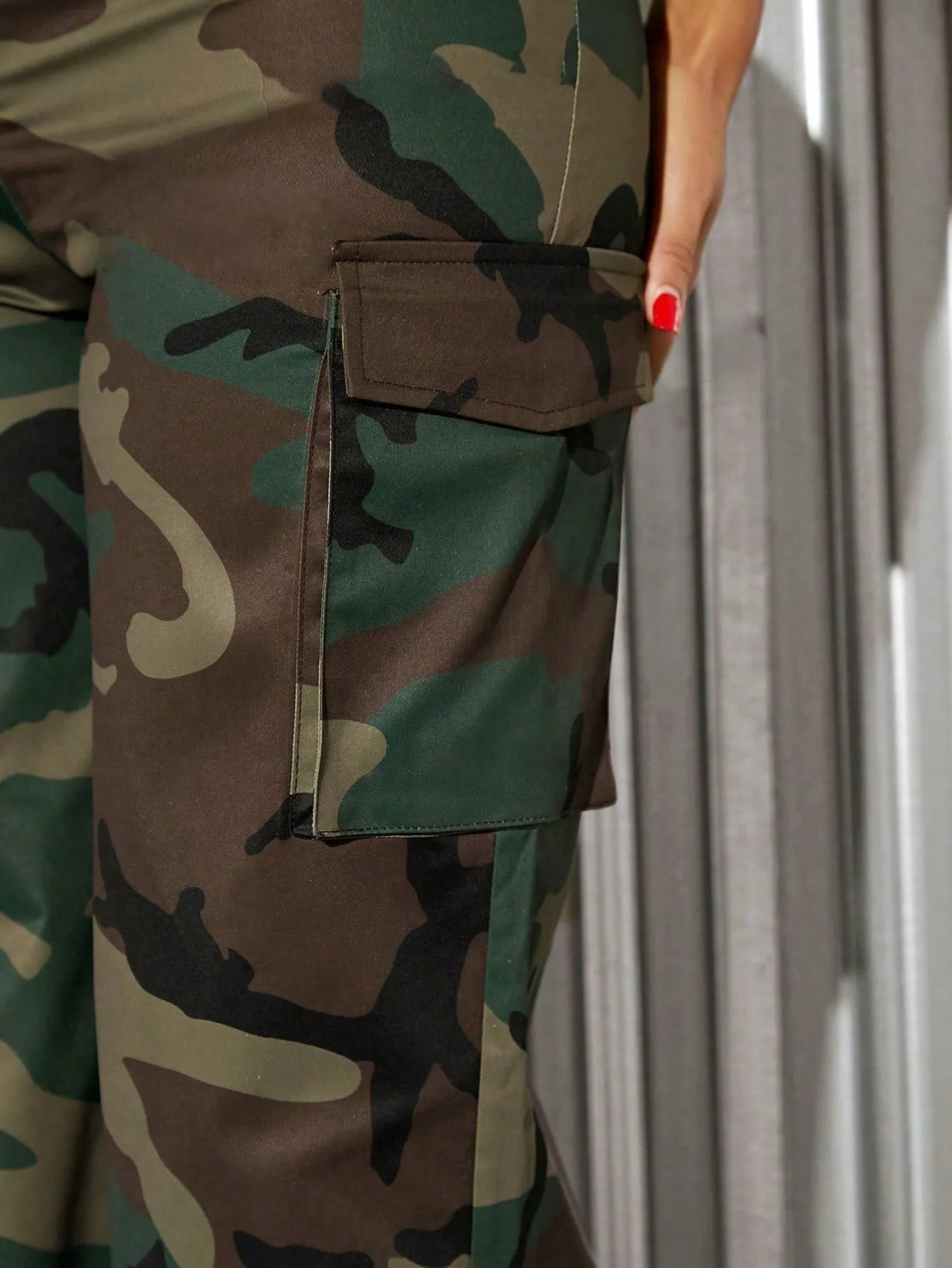 Camo Zip Back Tube Top Cargo Pants Set